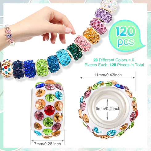 Junkin 120 Pieces Large Hole Rhinestone European Spacer Beads for Pens Jewelry Making Bulk 11mm Crystal Charm Beads for Pen Jewelry Making Supplie...