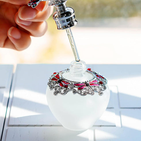 YU FENG Dragonfly Decorative Glass Perfume Bottle Jeweled Enameled Fancy Crystal Perfume Holder Scent Bottles Empty Refillable(Red,40ml)...