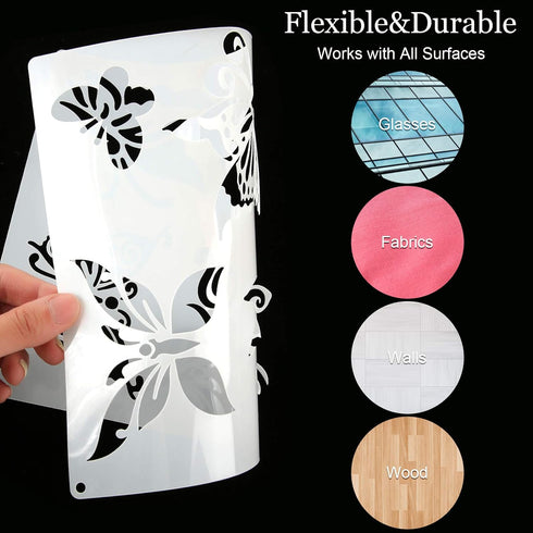 6 Pieces Flower Stencil Bee Stencil Butterfly Painting Stencil Template Bird Bee Drawing Template Reusable Painting Stencil and Metal Open Ring fo...