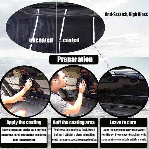 10H Nano Ceramic Coating for Cars, 50ML High Gloss Anti-Scratch SiO2 Ceramic Car Coating Kit, Plastic, Glass, Wheel Polishing, Hydrophobic, Long L...