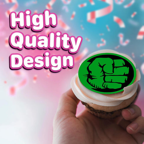 30 x Edible Cupcake Toppers – Mighty Green Hero Themed Collection of Edible Cake Decorations | Uncut Edible on Wafer Sheet...