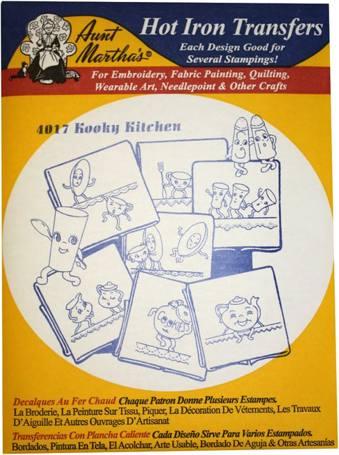 Aunt Martha's Iron On Transfer Patterns for Stitching, Embroidery or Fabric Painting, Patterns for Tea Towels/Kitchen Decor, Set of 5...