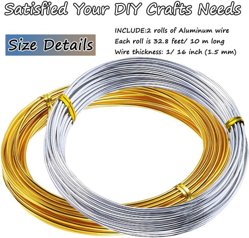65.6 Feet Aluminum Craft Wire,15 Gauge Flexible Wire for Jewelry Making and Crafts Artistic Floral Jewelry Beading Wire for DIY, Doll Skeletons, 2...