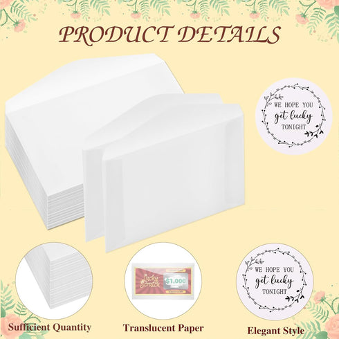 100 Sets Get Lucky Tonight Wedding Lottery Ticket Holders with Stickers Mini Lotto Lottery Ticket Holder Clear Glassine Envelopes for Wedding Favo...