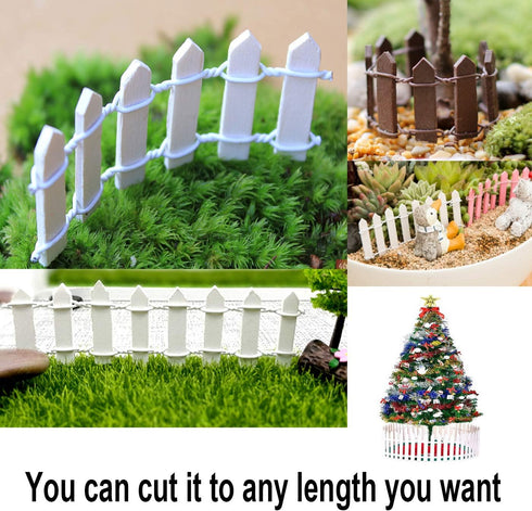 4 Pack 35.4 Inche Long Fairy Garden Fence, White Wood Picket Fence, Decorative Fence for Miniature Garden, Fairy Garden Ornaments, Wooden Crafts D...