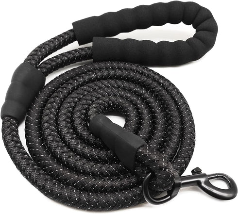 6FT 10FT Strong Dog Leash Black Rope Leash Highly Reflective Threads with Soft Padded Handle for Small Medium Large Dogs (10ft-black-1/2)...