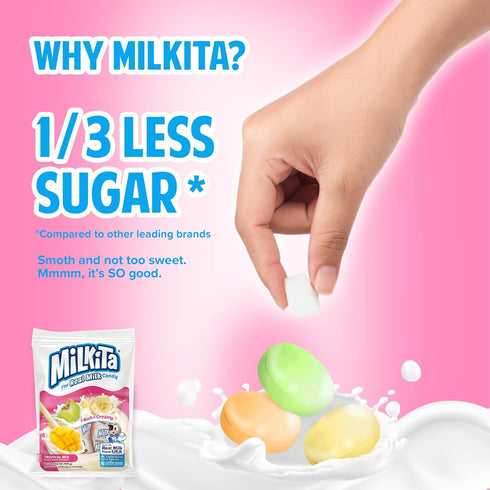 Milkita Creamy Shake Candy Bag, Gluten Free Chewy Candies with Calcium & Real Milk, Zero Trans Fat, Low-Sugar, Tropical Flavors (Banana, Honeydew,...