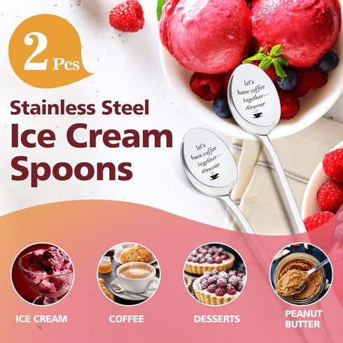 PRSTENLY Anniversary Christmas Birthday Gifts for Her Him Engraved Coffee Spoon, 2 Pcs Personalized Stainless Steel Spoon Couple Gifts, Valentines...