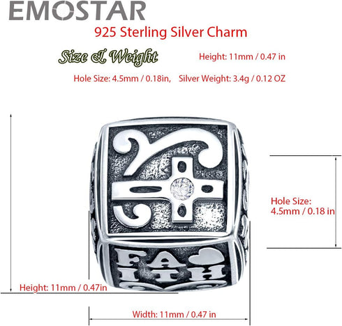 925 Sterling Silver Christian Theme Charms, Sparkling Religious Cross, Yin Yang Balance Charm, Keep Faith Beads, Bible Pendant, Gifts for Christma...