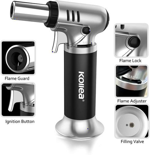 Kollea Butane Torch Lighter, Mini Kitchen Cooking Torch Lighter with Fuel Gauge & Continuous Flame Lock & Nozzle, Culinary Blow Creme Brulee Torch...