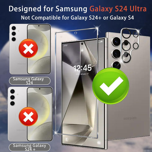 3 Pack Galaxy S24 Ultra Screen Protector, 2 Pack Camera Lens Protector with Easy Installation Tray, Supports Fingerprint Sensor, HD Retina Clarity...