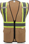 High Visibility Reflective Safety Vest with Zipper and Pockets Khaki,L...