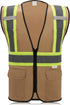 High Visibility Reflective Safety Vest with Zipper and Pockets Khaki,L...