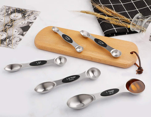 Magnetic Measuring Spoons Set of 5 Stainless Steel Dual Sided Stackable Teaspoon for Measuring Dry and Liquid Ingredients...