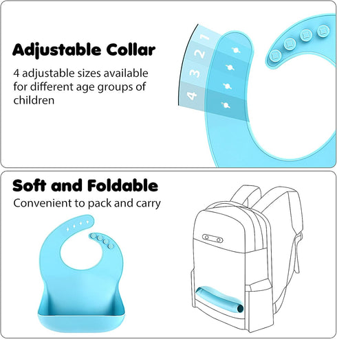 Silicone Bibs for Babies Toddler Set of 3, BPA Free, Soft Adjustable Waterproof Bibs for Feeding Essentials...