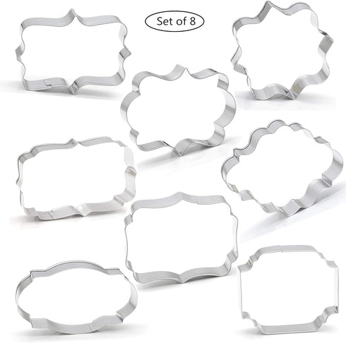 Fancy Plaque Cookie Cutters Set of 8 pcs, Stainless Steel Wedding Frames Shaped Fondant Cutter Molds Baking DIY...