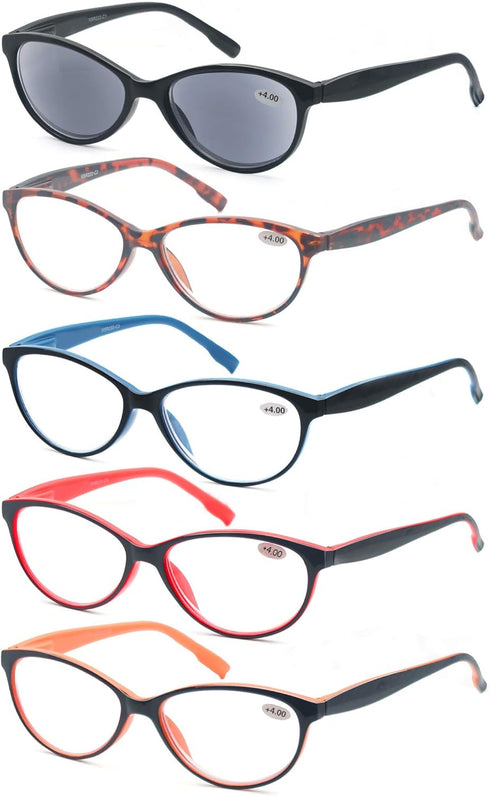 HEEYYOK Reading Glasses Women 1.50 5-Pack,Beautiful Women Readers,Quality Spring Hinge Colorful Inculding Sun for Reading Outdoors...