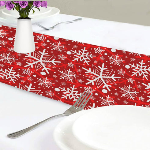 Winter Snowflake Red Table Runner 70 Inches Christmas Snowflakes Snow Runner for Dining Table Kitchen Holiday New Year Rustic Seasonal Farmhouse P...