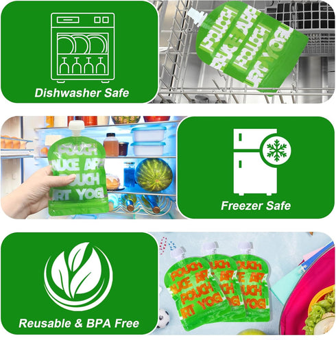10 Pack Reusable Food Pouches for Bento Box,Fun Lunch Box Accessories,Refillable for Applesauce Yogurt Smoothie & Puree Squeeze Pouch,Lunch Food S...
