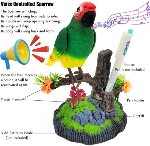 Tipmant Electronic Bird Toys Electric Parrots Animal Pets Move Chirp Realistic Home Office Room Decoration Kids Birthday Gifts (Green)...
