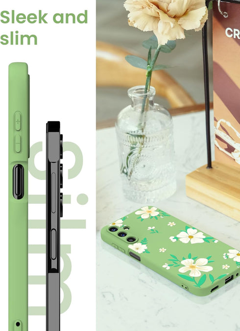 for Samsung Galaxy A15 5G Case, Girls Women Florals Liquid Silicone Phone Case, Shockproof Anti-Scratch Soft Protection Case with 2X Screen Protec...