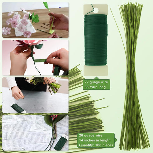 Floral Arrangement Kit, Green Floral Tape Floral Stem Wire Floral Wire Boutonniere Flower pin and Wire Cutter Tools Kit for Bouquet Stem Wrap Flor...