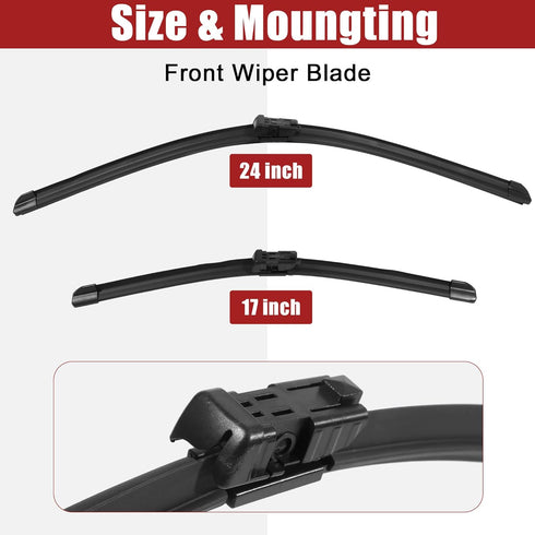 ACROPIX 24" 17" Front Rear Windshield Wiper Blade Set Fit for Chevrolet Spark with Top Lock - Pack of 2 Black...
