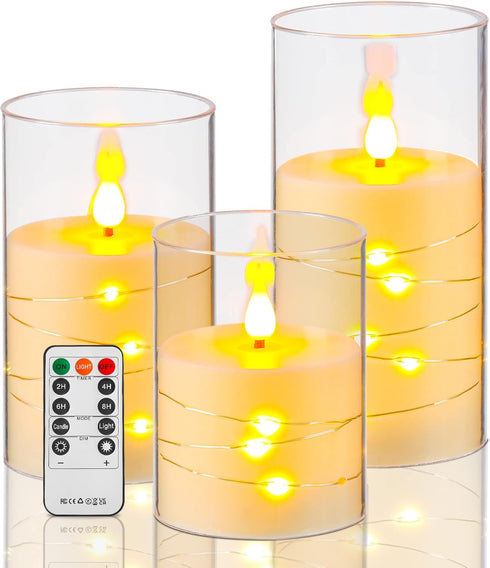 Da by Flameless Candle for Outdoor Use, Recessed String Light, Battery Powered LED Pillar Candle with Remote Control, Timer Function, 4" 5" 6", 3 ...