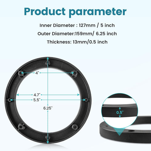 5 Inch Speaker Spacer Adapter Ring Mounting Bracket, Auto Car Universal Fit 5” Plastic Speaker Ring Adapter 0.5 Inch Depth, 5 Inch Plastic Car Ste...
