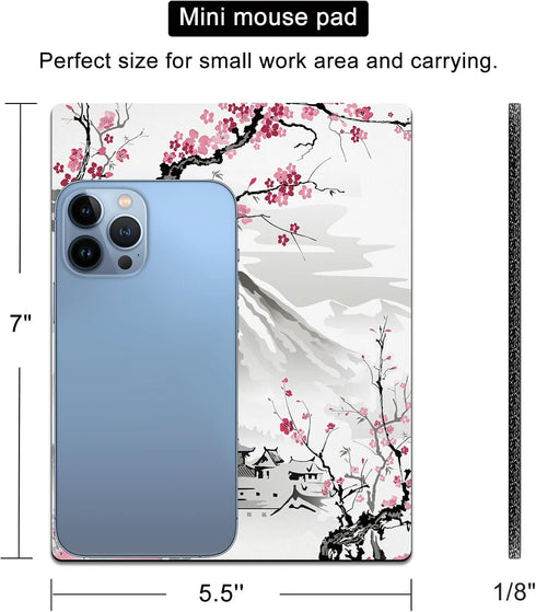 Small Mouse Pad Cute, Mini Mouse Pads for Wireless Mouse and Laptop, Travel Mousepads with Designs - Japanese Cherry Blossom/Sakura, Portable Mous...