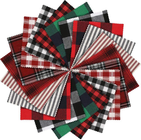 Caydo 20 Pieces Christmas Fabric Squares, 5.9 Inch Christmas Charm Packs 10 Patterns Polyester Cotton Plaid Fabric Squares for Garlands, Christmas...