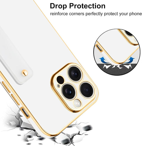 TEAUGHT for iPhone 13 Pro Case with Wrist Finger Strap for Women Girls Men, Cute Luxury Plating Soft TPU Slim Shockproof Protective Cover with Adj...
