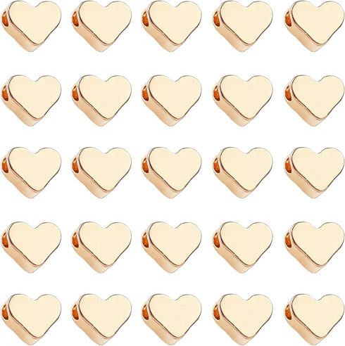 PH PandaHall 60pcs 14K Gold Plated Heart Beads, Heart Spacer Beads 6x7mm Metal Love Brass Loose Bead for Summer Necklace Bracelet Wedding Birthday...