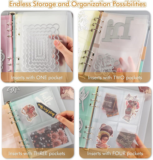 20 Pages A5 6 Ring Clear Stamps Storage Embossing Folder Storage with Dividers Photo Storage Album Seal Bags Storage Keeper Cards Folder Storage B...