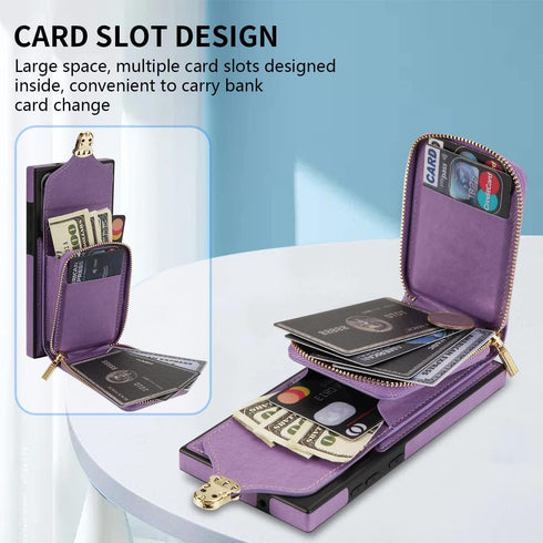 Compatible with Samsung Galaxy S21 Ultra 5G Wallet Case Crossbody Strap Leather Zipper Credit Card Holder Clasp Stand Cell Accessories Phone Cover...
