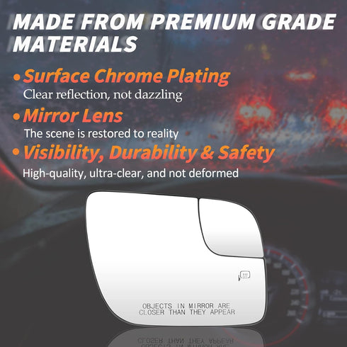Passenger Right Side Heated Mirror Glass Fits for Ford Explorer 2011 2012 2013 2014 2015 2016 2017 with Rear Holder Replacement for BB5Z17K707A...