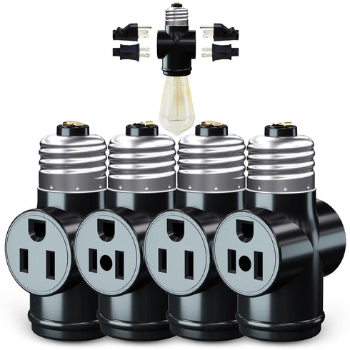 4 Pack, Light Socket to Plug Adapter, Convert E26 Light Socket to 3-Prong Outlet Adapter and Light Bulb Socket (Black)...