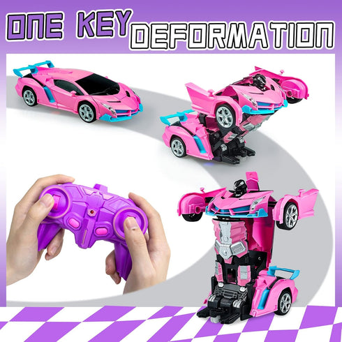 Remote Control Car, Transformation Car Robot Rc Cars for Kids Boys Girls Gift, 1:18 Scale Racing Car with One-Button Deformation & 360°Drifting Ro...