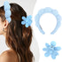 10Pcs Blue Spa Headband and Wrist Washbands Set, Skincare Headband Face Wash Headband Makeup Headband, Flower Hair Claw Clip and 6Pcs Slip Hair Ti...