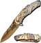 Masters Collection -Spring Assisted Open Folding Knife - Gold TiNite Coated Stainless Steel Blade w/Etched Dragon, Gold and Black 2-Tone Zinc Allo...