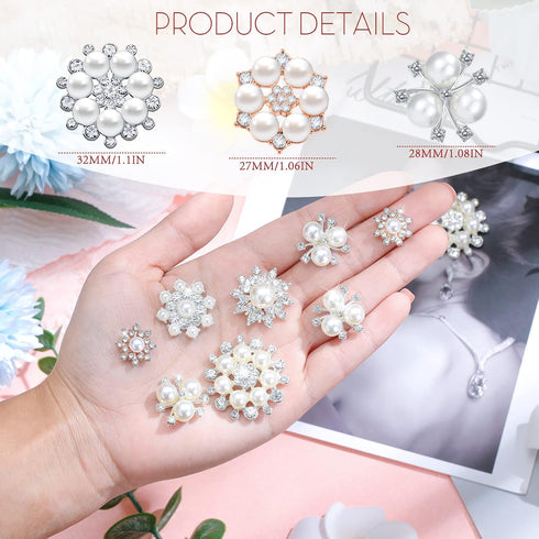 66 Pieces Craft Pearl Crystal Rhinestone Buttons Flower Faux Pearl Bouquet Embellishments for Crafting Flat Back Decorative Button DIY Jewelry Mak...