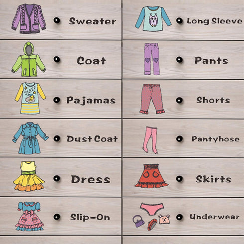 Maydahui 2 Sheets?31 Count? Dresser Clothing Decals 11 inch Boys Girls Clothing Sort Wall Sticker Removable Clothes Classification Label for Wardr...