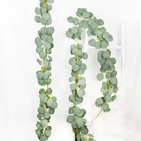 DearHouse 2pc Artificial Eucalyptus Garland Faux Silk Eucalyptus Leaves Vines Handmade Garland Greenery Wedding Backdrop Arch Table Decor, 6.1ft/p...