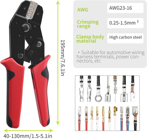 Crimping Tool for Non-Insulated Open Barrel Terminals & Receptacles,Wire Crimper,Wire Crimping Tool, Electrical Crimping Tool for AWG 23-16 (0.25-...