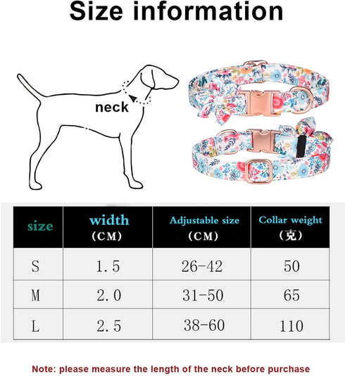 Dog Collar, Girl Dog Collar Puppy Collar Floral Pattern Dog Collar Cute Dog Collar with Detachable Rhinestone Flower for Female Dogs Small Medium ...
