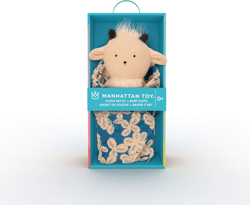Manhattan Toy Embroidered Plush Goat Baby Rattle + Soft Cotton Burp Cloth, 16 x 16 Inches...