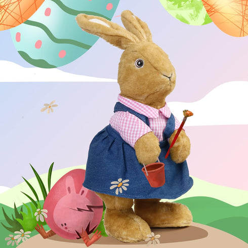 BenBen Easter Bunny Stuffed Animal, 12” Brown Rabbit Plush for Home Decor, Rabbit Stuffed Animal Wearing Pink Clothes for Kids, Gifts for Birthday...