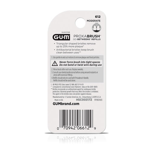 GUM Proxabrush Go-Betweens Refills - Moderate - Compatible with GUM Permanent Handle - Reusable Interdental Brushes - Soft Bristled Dental Picks, ...