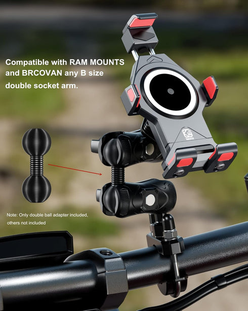 BRCOVAN Aluminum Alloy 1'' Ball to 1'' Ball Adapter Compatible with RAM Mounts B Size Double Socket Arm...