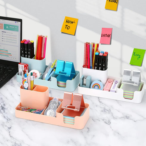 LETURE Pen Holder for Desk, Desktop Organizer with Mobile phone holder/Pencil Holders/Sticky Note Tray/Paperclip Storage and Office Stationery Acc...